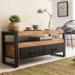 Meuble tv en bois d'acacia 112 cm havana