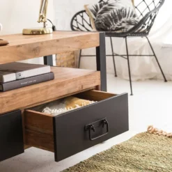 Meuble tv en bois d'acacia 112 cm havana