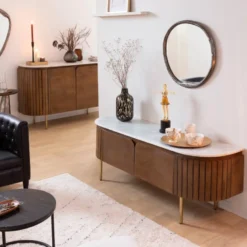 Meuble tv en bois de manguier et marbre