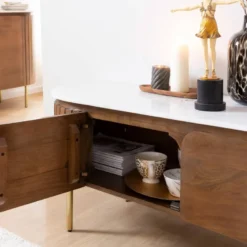 Meuble tv en bois de manguier et marbre