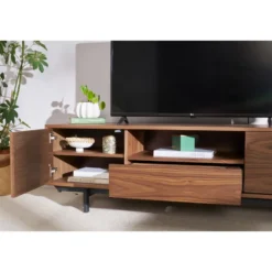 Meuble tv en bois foncé niche ouverte l160 cm manny