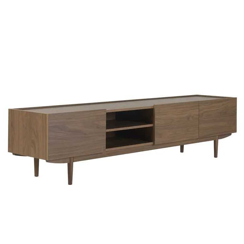 Meuble tv finition bois foncé noyer 3 portes l180 cm sanaa