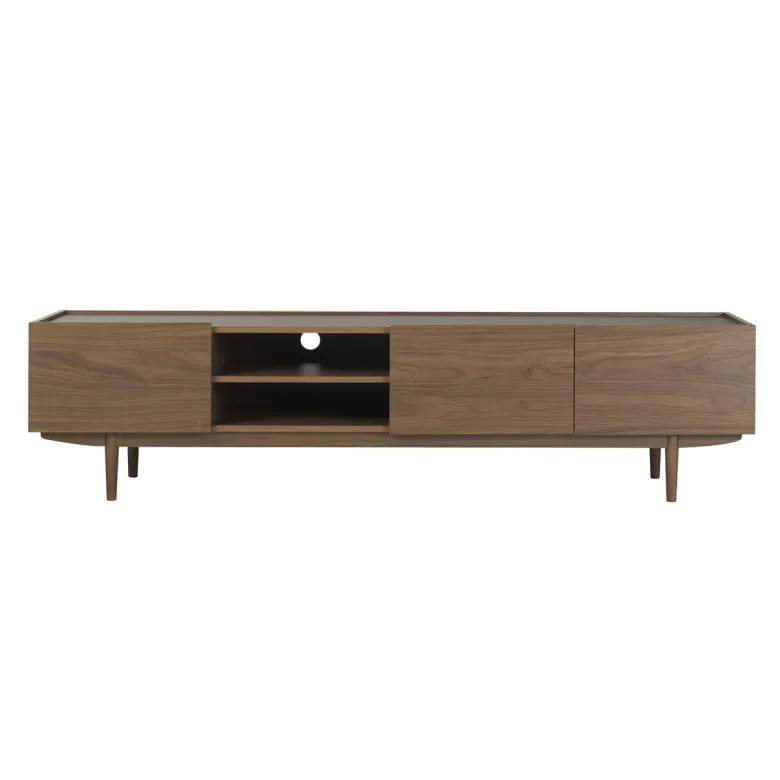 Meuble tv finition bois foncé noyer 3 portes l180 cm sanaa