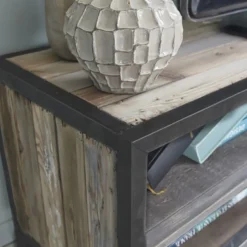 Meuble tv pin recyclé et métal 2 portes