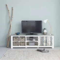 Meuble tv pin recyclé 4 tiroirs