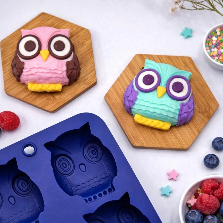 6 mini moules en forme hibou, happy cake