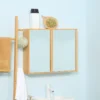 Miroir de salle de bain placard 2 portes - 2 étagères - bambou verni