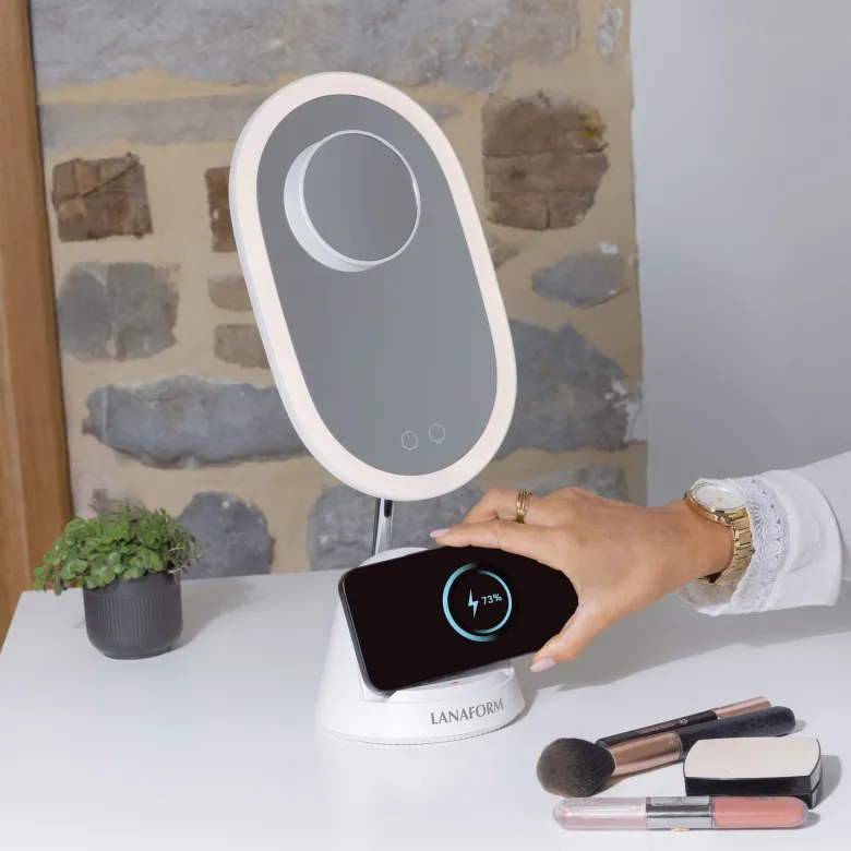 Miroir led x1 x3 avec station de recharge sans fil pour smartphone