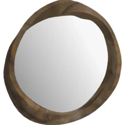 Miroir rond en bois de suar ondulé d53 cm - yong