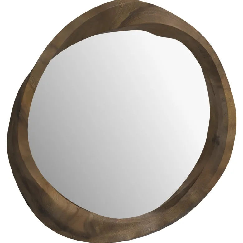 Miroir rond en bois de suar ondulé d53 cm - yong