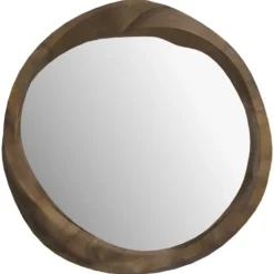 Miroir rond en bois de suar ondulé d53 cm - yong