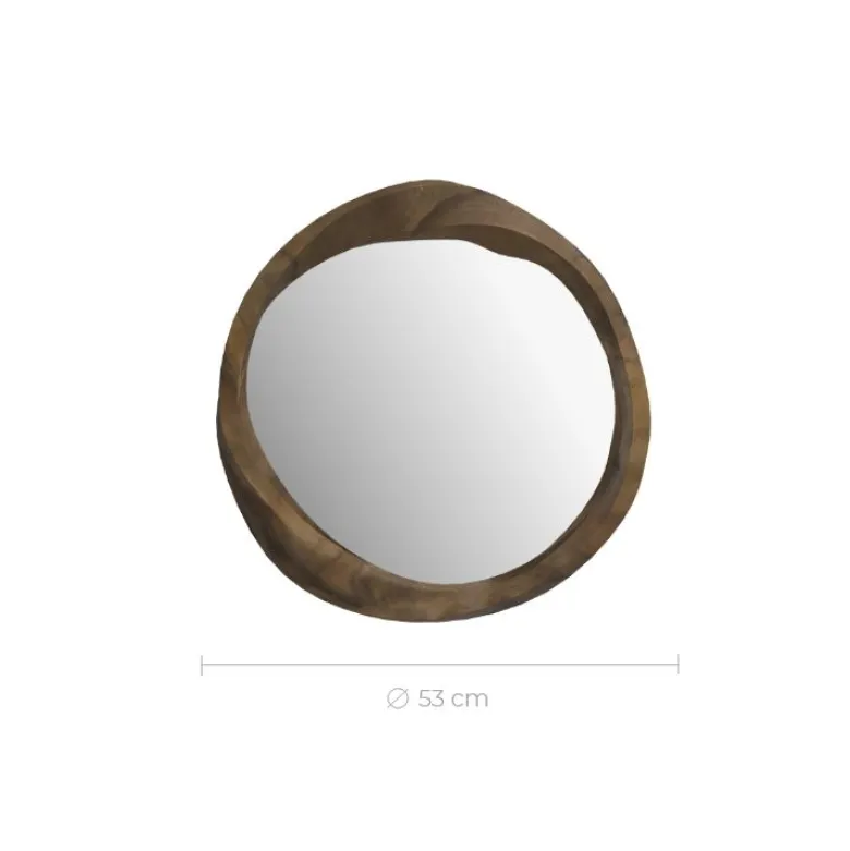 Miroir rond en bois de suar ondulé d53 cm - yong