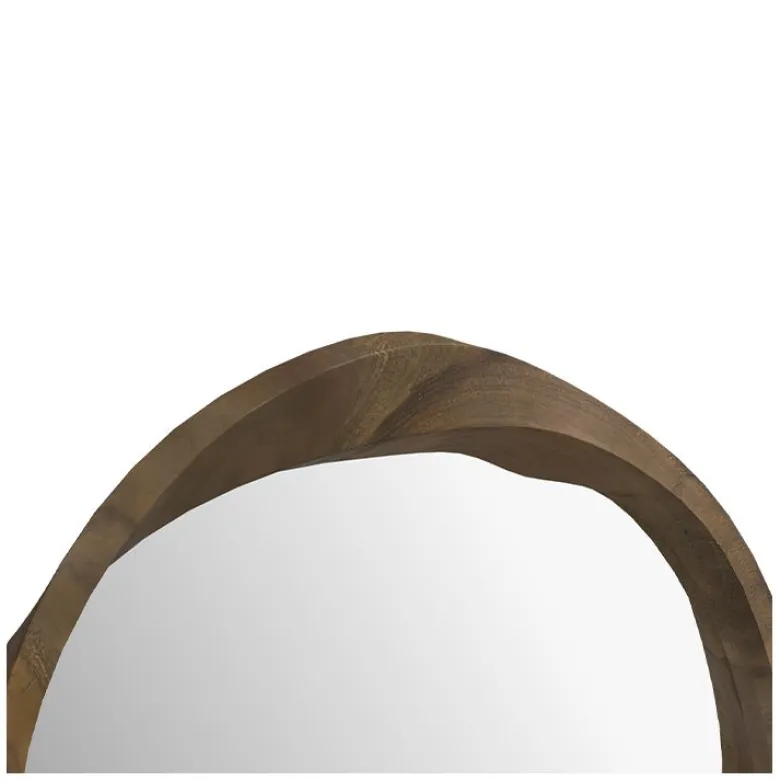 Miroir rond en bois de suar ondulé d53 cm - yong