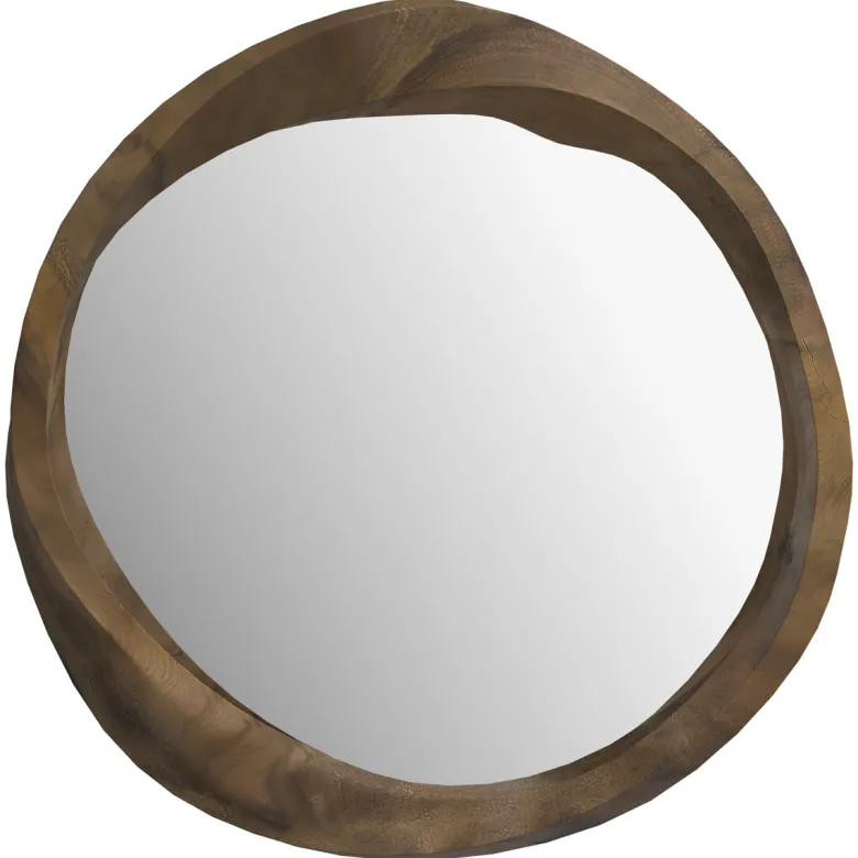 Miroir rond en bois de suar ondulé d53 cm - yong