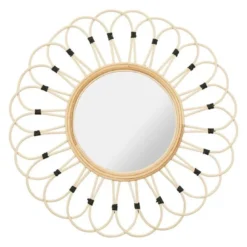 Miroir rond rotin marguerite naturel d50