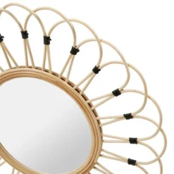Miroir rond rotin marguerite naturel d50