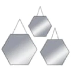 Miroirs hexagonaux suspendus noir lot 3