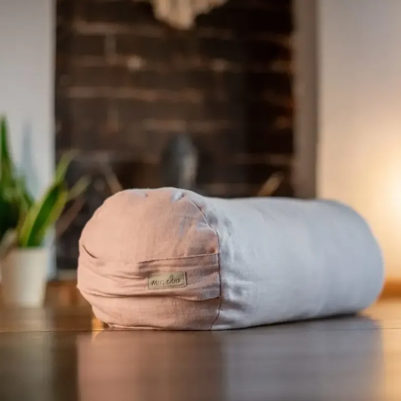 Mitonn de yoga et coussin de méditation 100% lin en rose poudré
