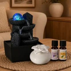 Mon espace détente : diffusion douce et fontaine zen