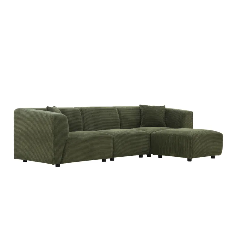 Monroe canapé 3 places + 1 pouf en velours côtelé vert
