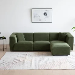Monroe canapé 3 places + 1 pouf en velours côtelé vert