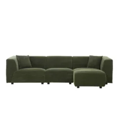 Monroe canapé 3 places + 1 pouf en velours côtelé vert