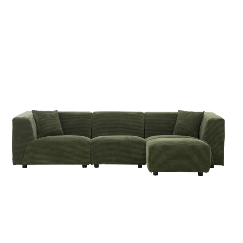 Monroe canapé 3 places + 1 pouf en velours côtelé vert