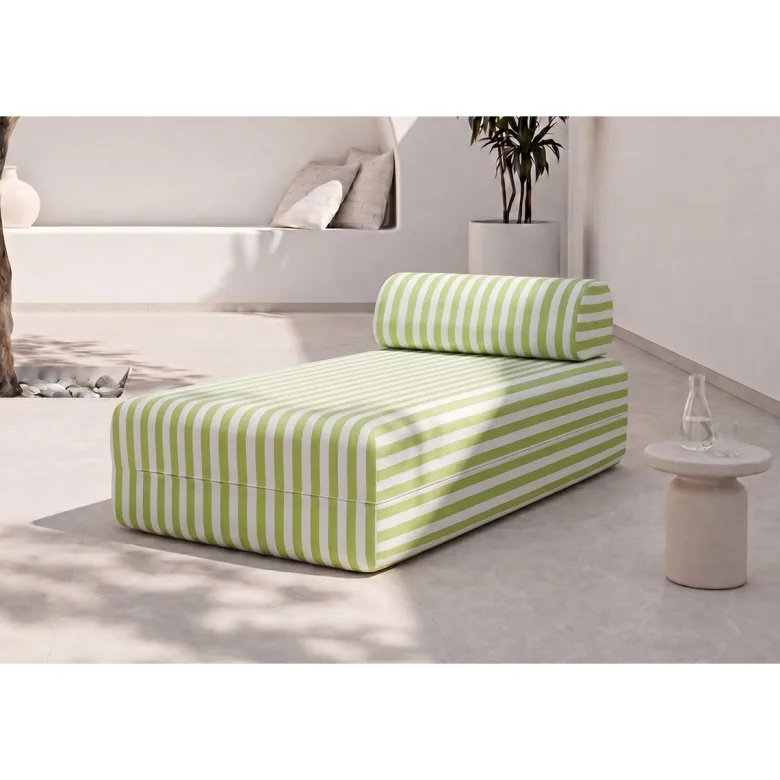Méridienne modulable - tissu extérieur à rayures Vert anis et Blanc