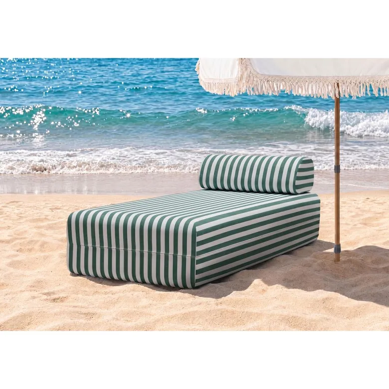 Méridienne modulable - tissu extérieur à rayures Vert foncé et Blanc