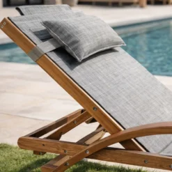 Naari transat en bois et toile pvc gris olive
