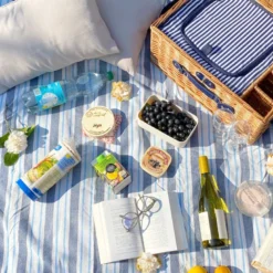 Nappe picnic rayures bleu blanc 140x140