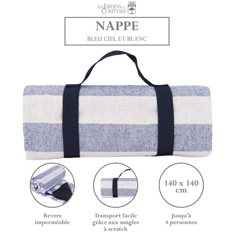 Nappe pique-nique bleu ciel 140x140cm