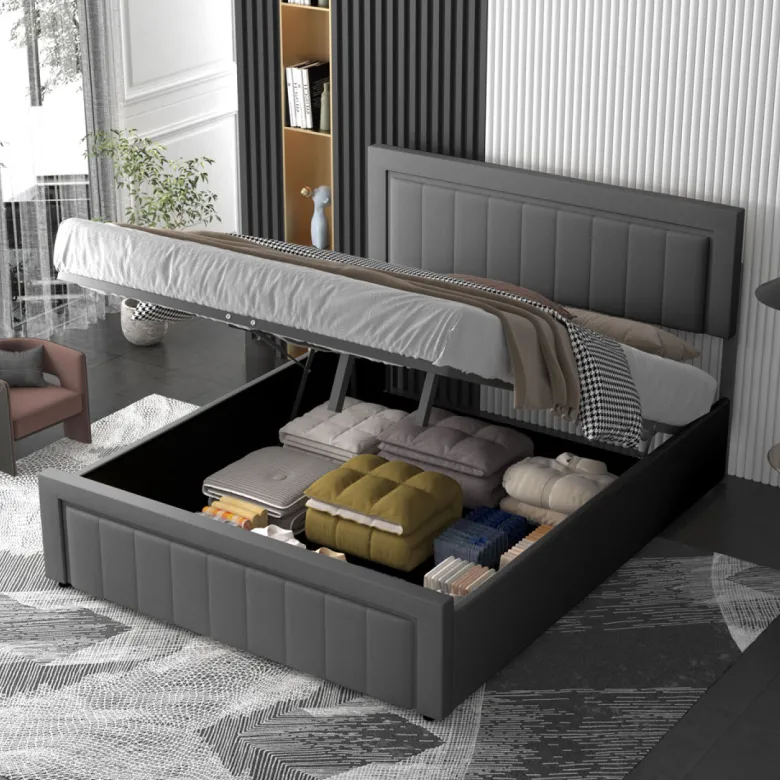Nashville lit coffre 160x200cm en velours gris
