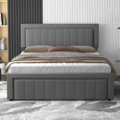 Nashville lit coffre 160x200cm en velours gris