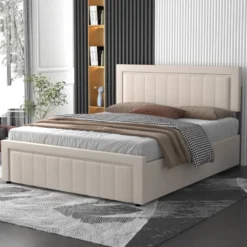 Nashville lit coffre 160x200cm en velours beige