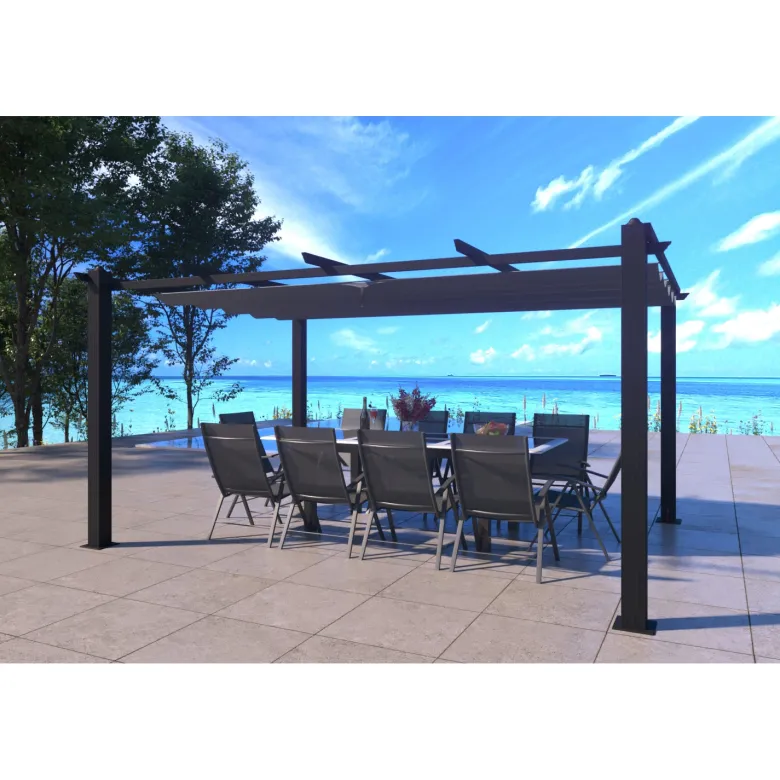 Nila pergola auto-portée 3 x 4 m avec toile rétractable grise