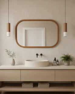 Niva - miroir rectangulaire en bois massif de manguier pour salle de bain