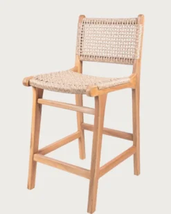 Nolan - chaise de bar en teck et corde viro tressée