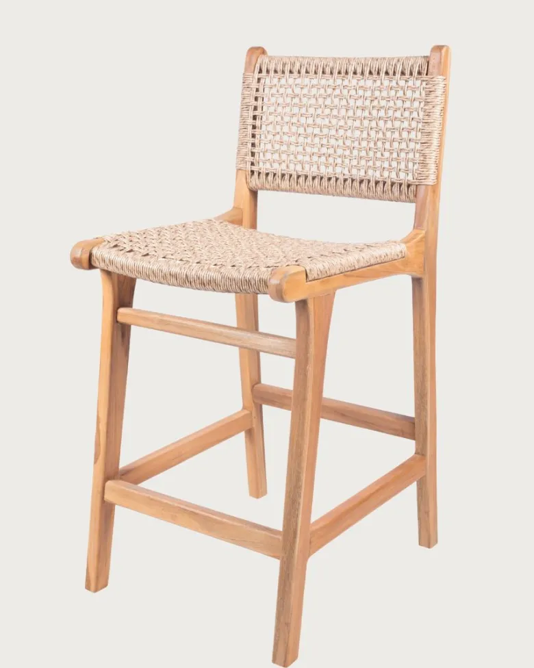 Nolan - chaise de bar en teck et corde viro tressée