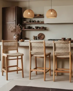 Nolan - chaise de bar en teck et corde viro tressée