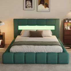 Omaha lit coffre style nuage led 140x190cm velours vert
