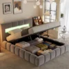 Omaha lit coffre style nuage led 160x200cm velours gris avec tête de lit et somm