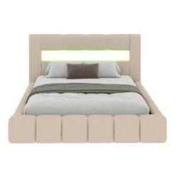 Omaha lit coffre style nuage led 160x200cm velours beige