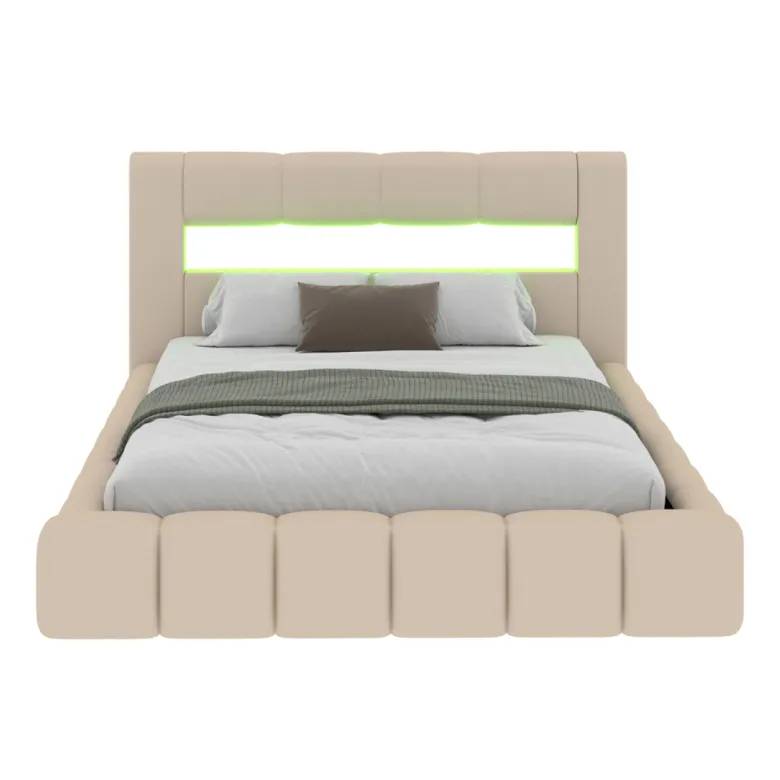 Omaha lit coffre style nuage led 160x200cm velours beige