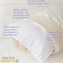 Oreiller de sommeil en kapok, housse coton respirante us standard blanc