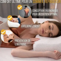 Oreiller ergonomique duo ajustable mémoire de forme, taie bambou incluse