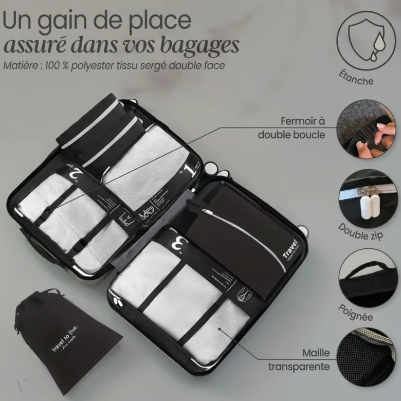 Organisateur de voyage, 7 pièces - noir