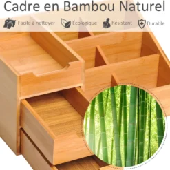 Organiseur de bureau - 7 compartiments, 2 tiroirs - bambou