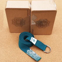 Pack 2 blocs yoga liège + sangle verte
