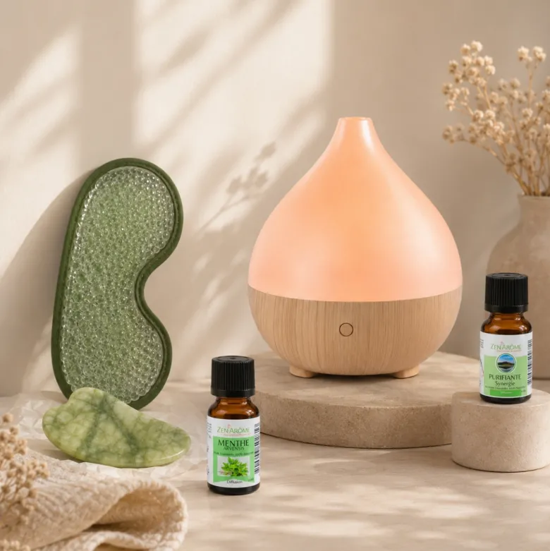 Pack fraîcheur : diffuseur leo, gua sha jade, masque yeux & huiles